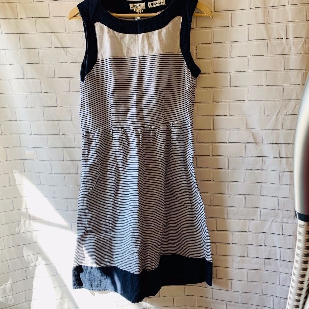 Malvin Hamburg Distressed Linen Striped Dress S